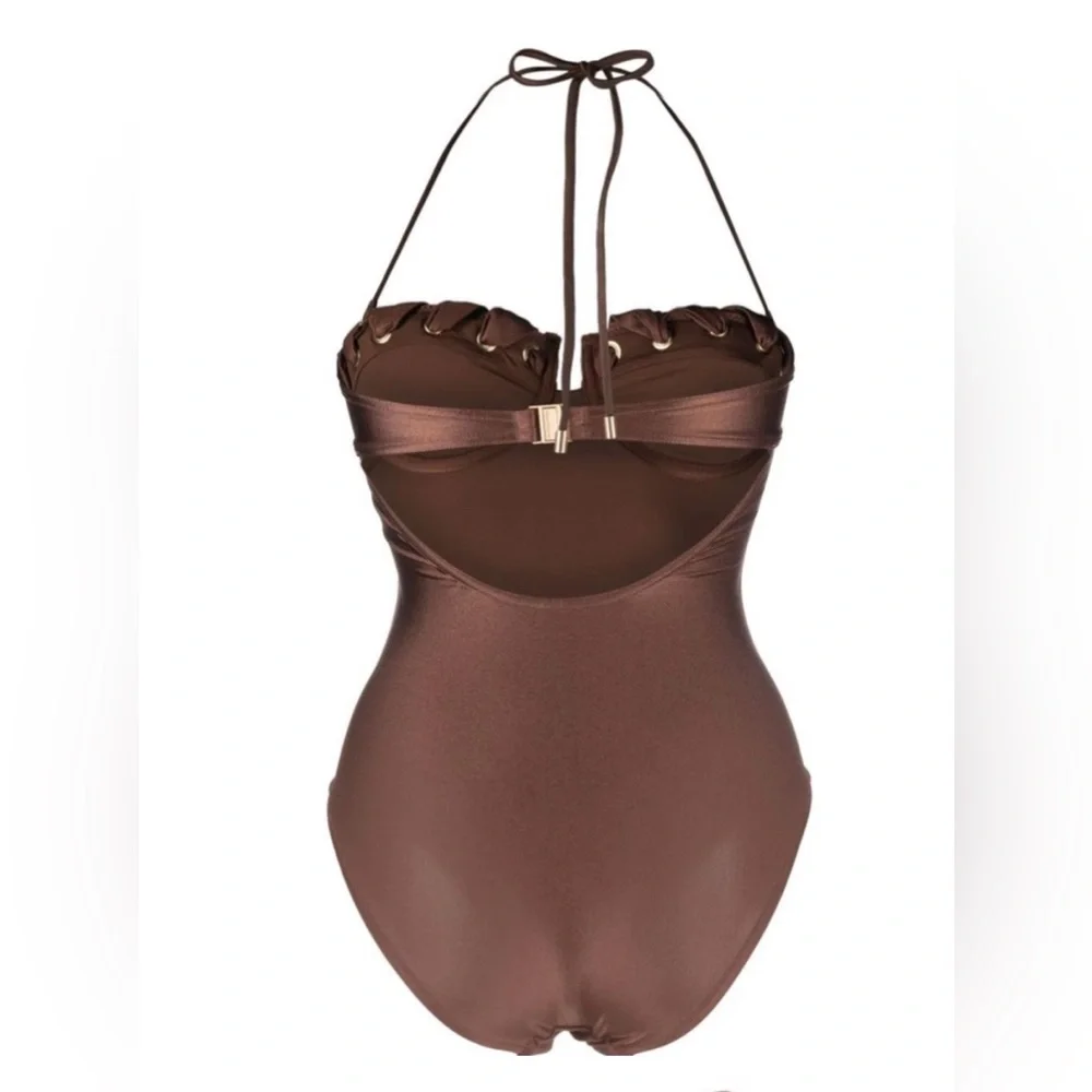 ZIMMERMANN Devi eyelet-embellished cutout underwired halterneck swimsuit sz 1 - Picture 3 of 11